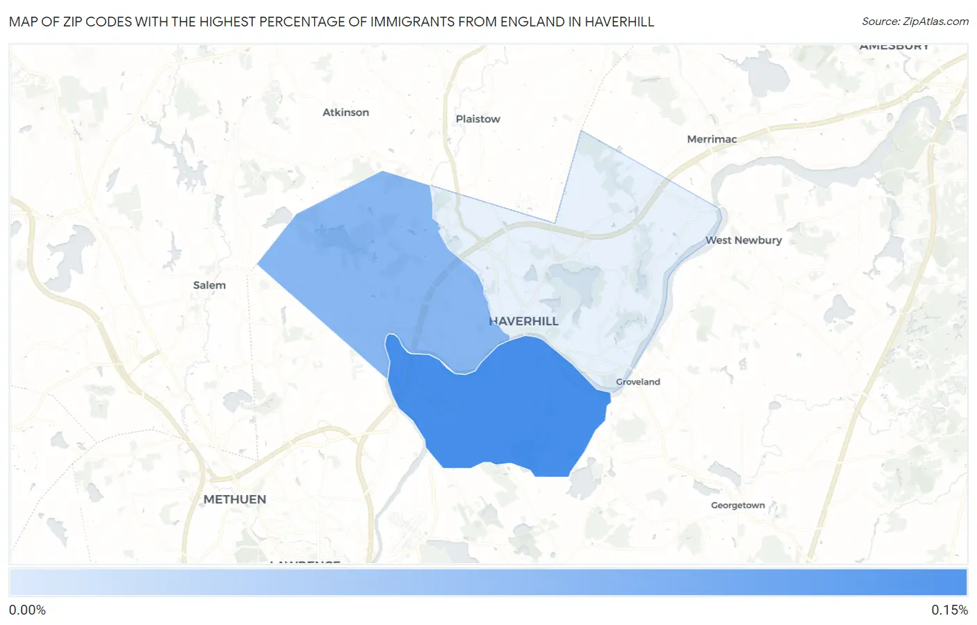 Zip Codes with the Highest Percentage of Immigrants from England in Haverhill Map