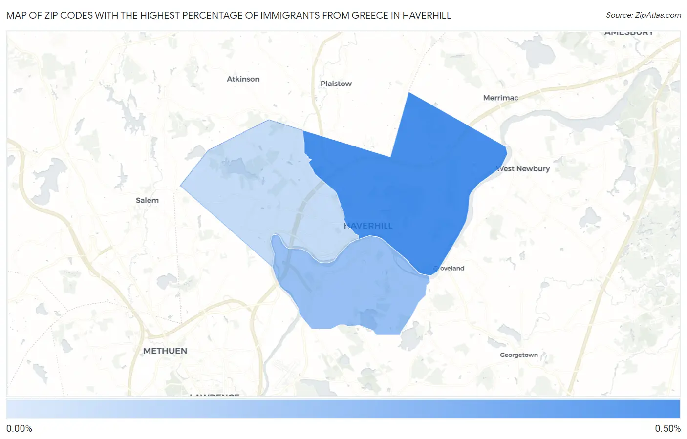 Zip Codes with the Highest Percentage of Immigrants from Greece in Haverhill Map