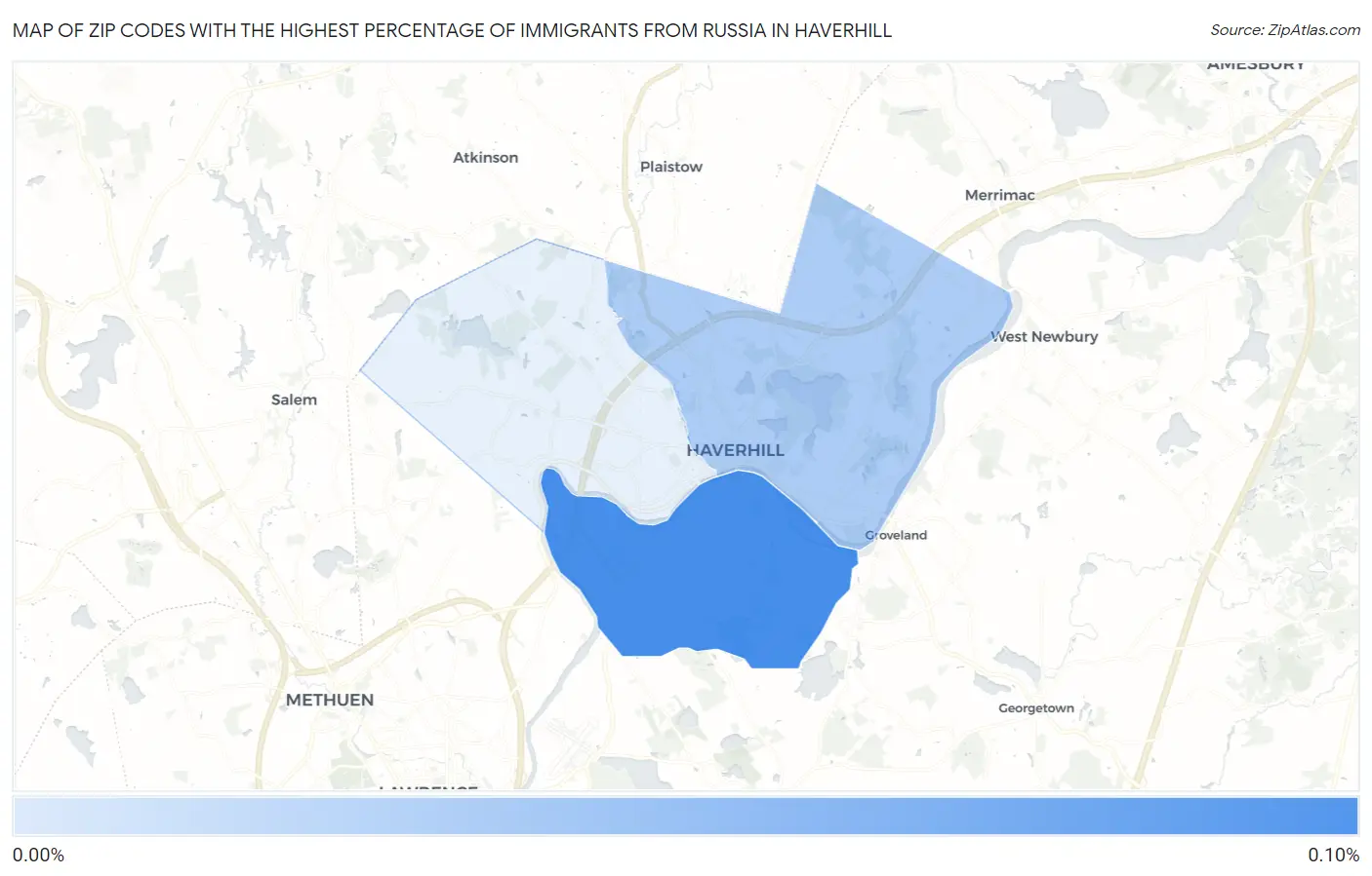 Zip Codes with the Highest Percentage of Immigrants from Russia in Haverhill Map