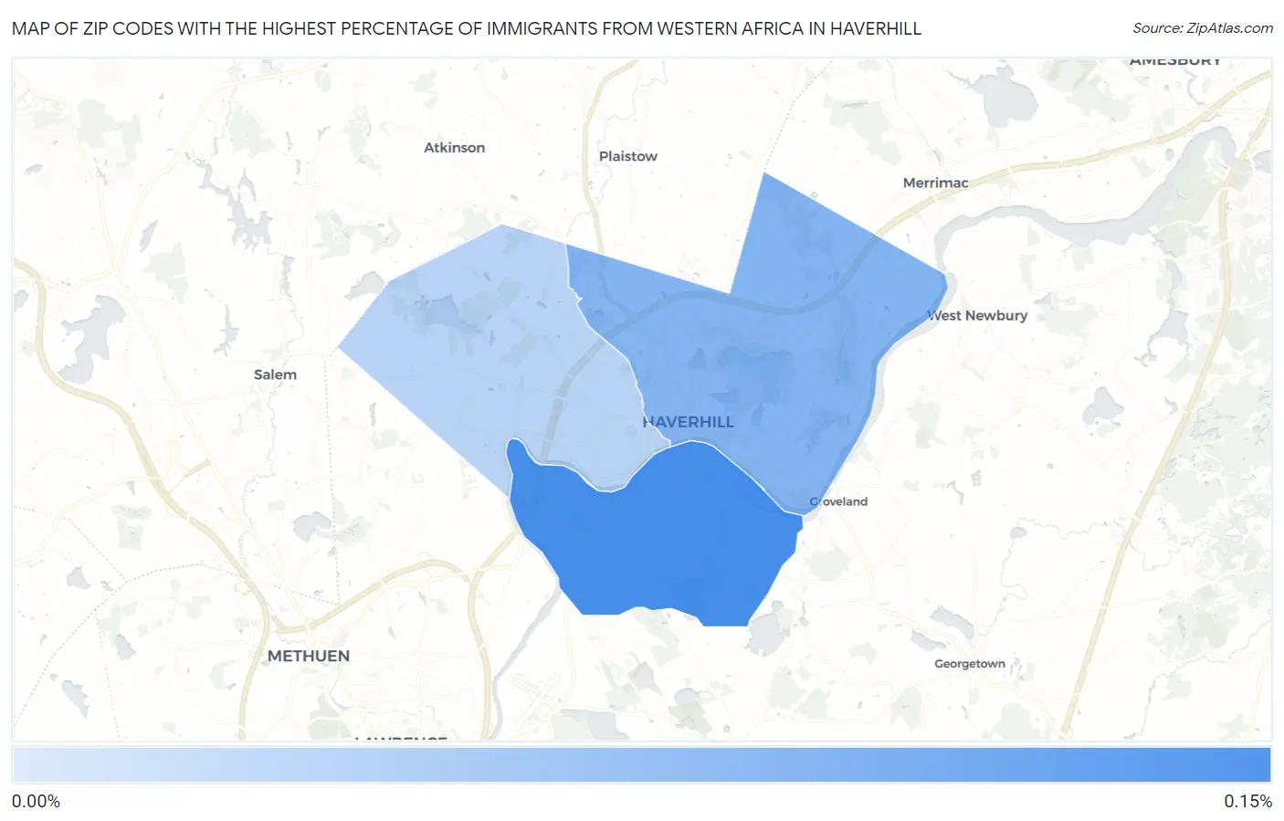 Zip Codes with the Highest Percentage of Immigrants from Western Africa in Haverhill Map