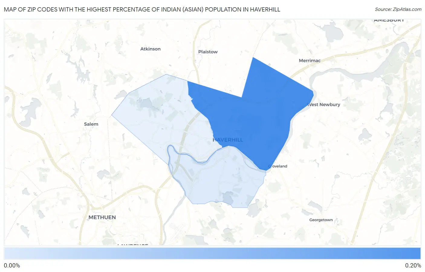 Zip Codes with the Highest Percentage of Indian (Asian) Population in Haverhill Map