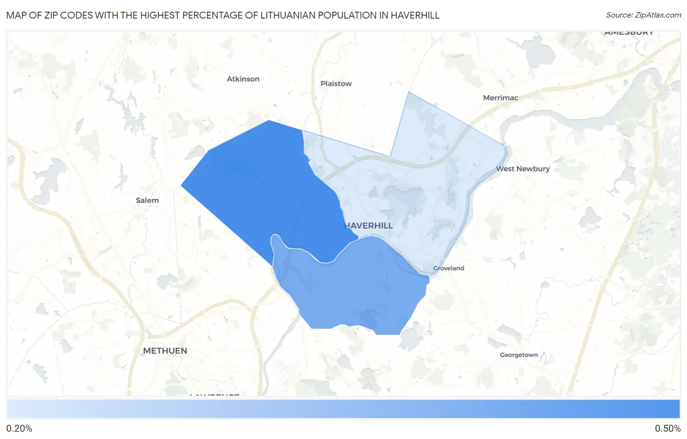 Zip Codes with the Highest Percentage of Lithuanian Population in Haverhill Map