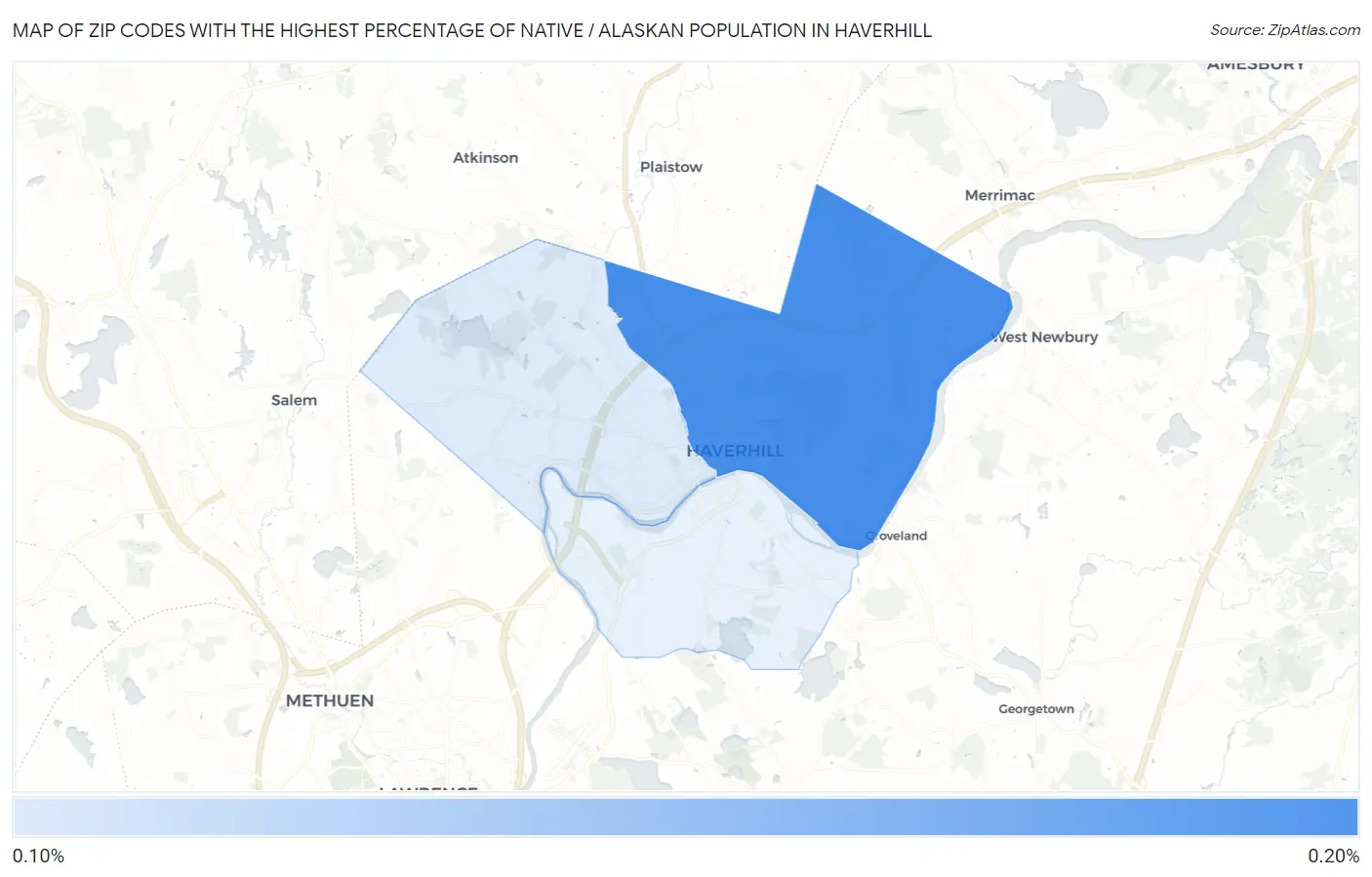 Zip Codes with the Highest Percentage of Native / Alaskan Population in Haverhill Map