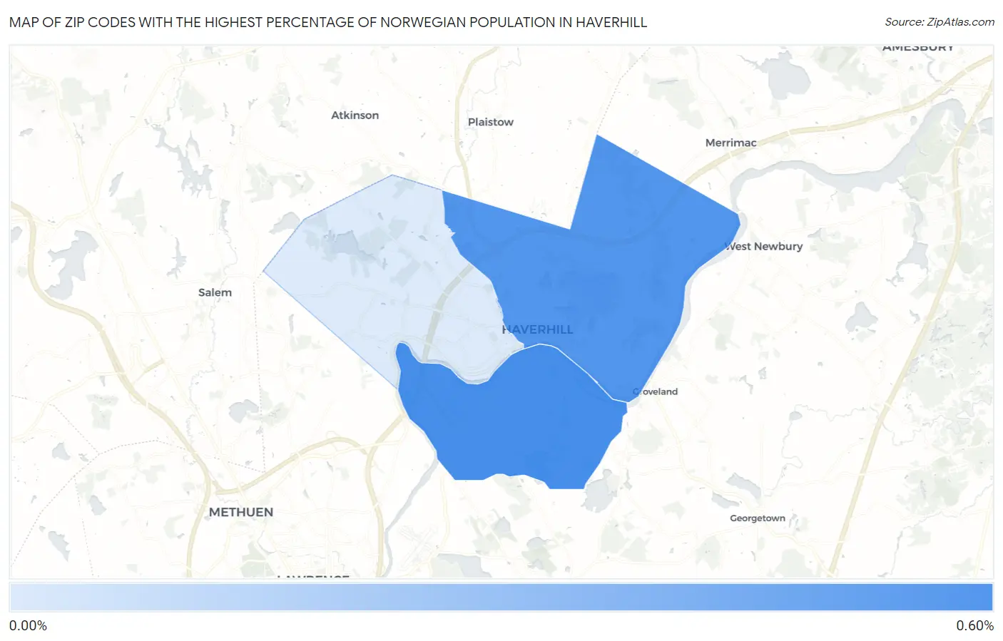 Zip Codes with the Highest Percentage of Norwegian Population in Haverhill Map