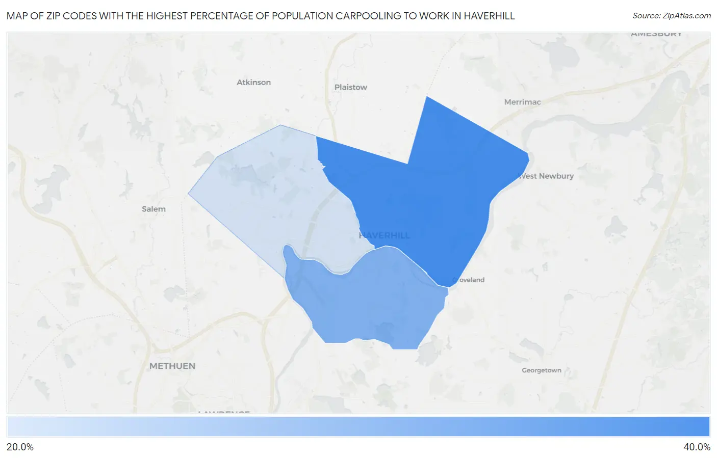 Zip Codes with the Highest Percentage of Population Carpooling to Work in Haverhill Map