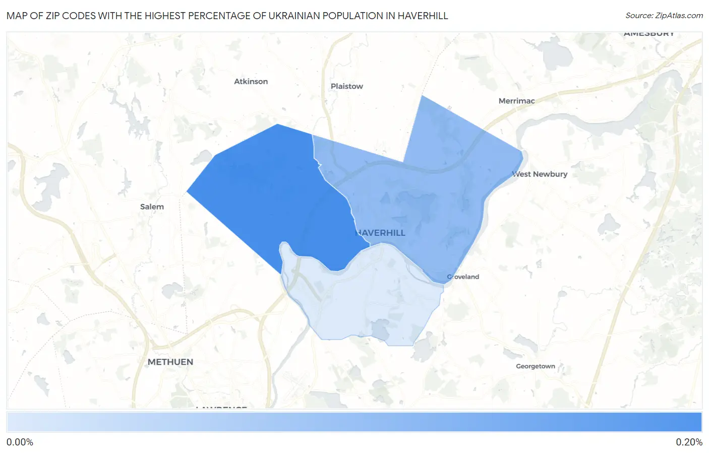 Zip Codes with the Highest Percentage of Ukrainian Population in Haverhill Map