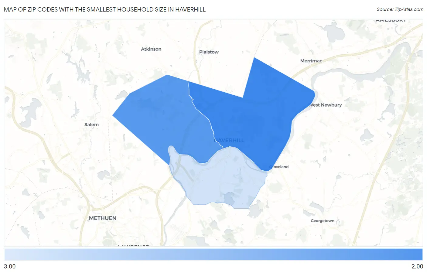 Zip Codes with the Smallest Household Size in Haverhill Map
