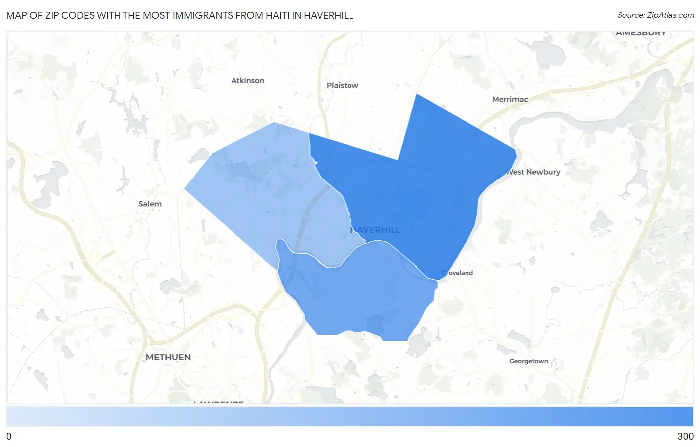 Zip Codes with the Most Immigrants from Haiti in Haverhill Map