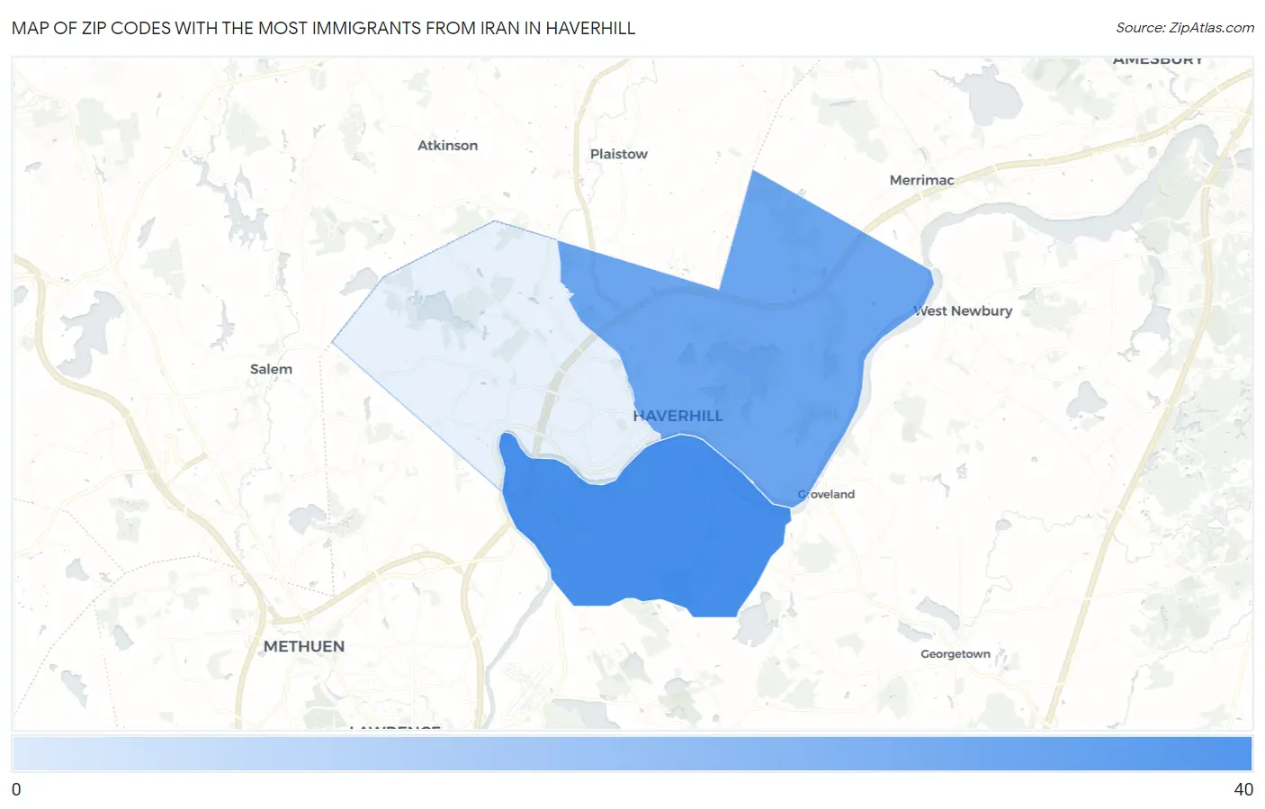 Zip Codes with the Most Immigrants from Iran in Haverhill Map