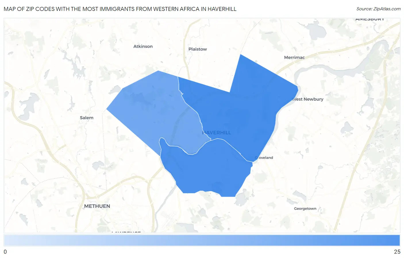 Zip Codes with the Most Immigrants from Western Africa in Haverhill Map