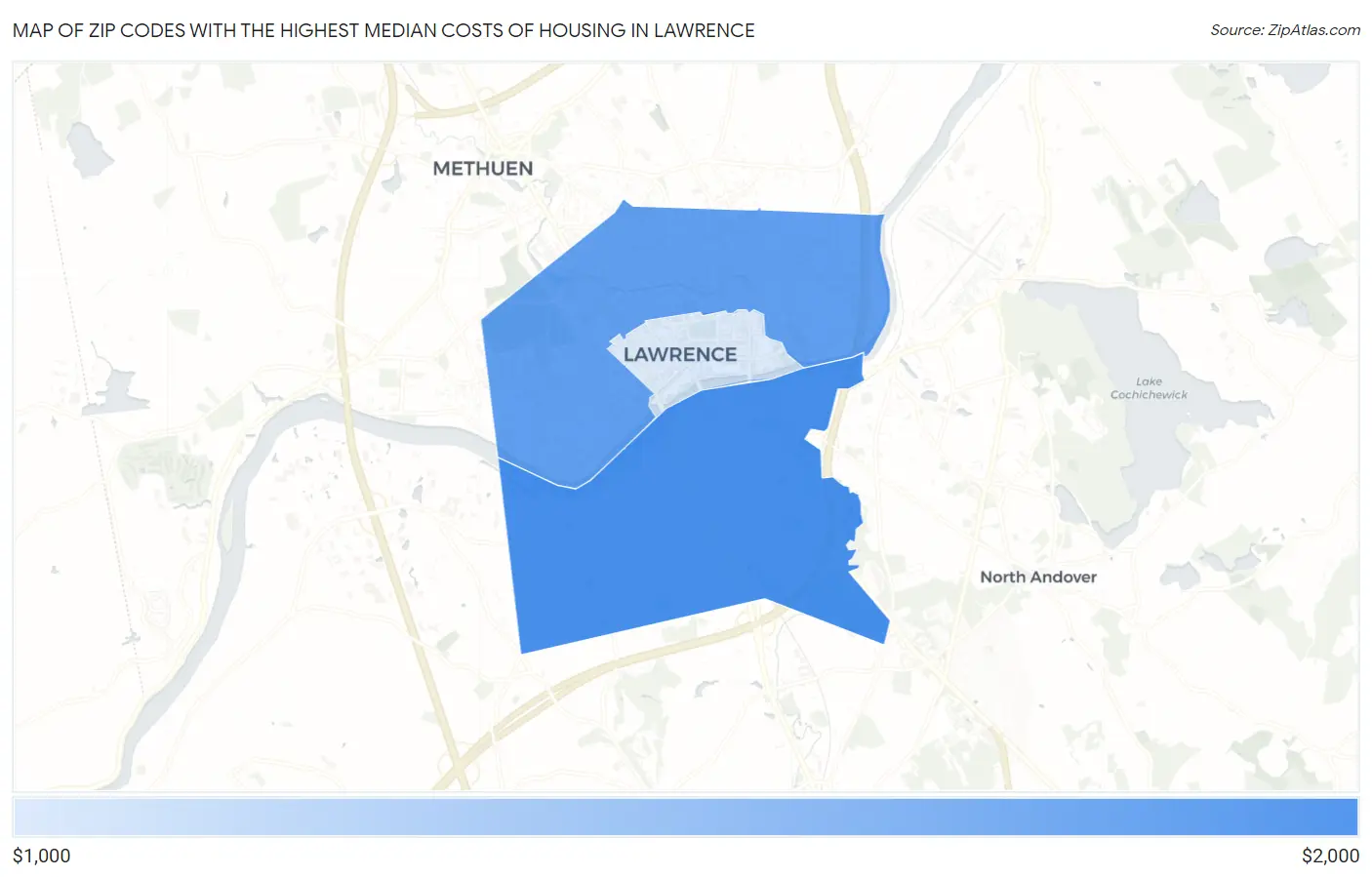 Zip Codes with the Highest Median Costs of Housing in Lawrence Map