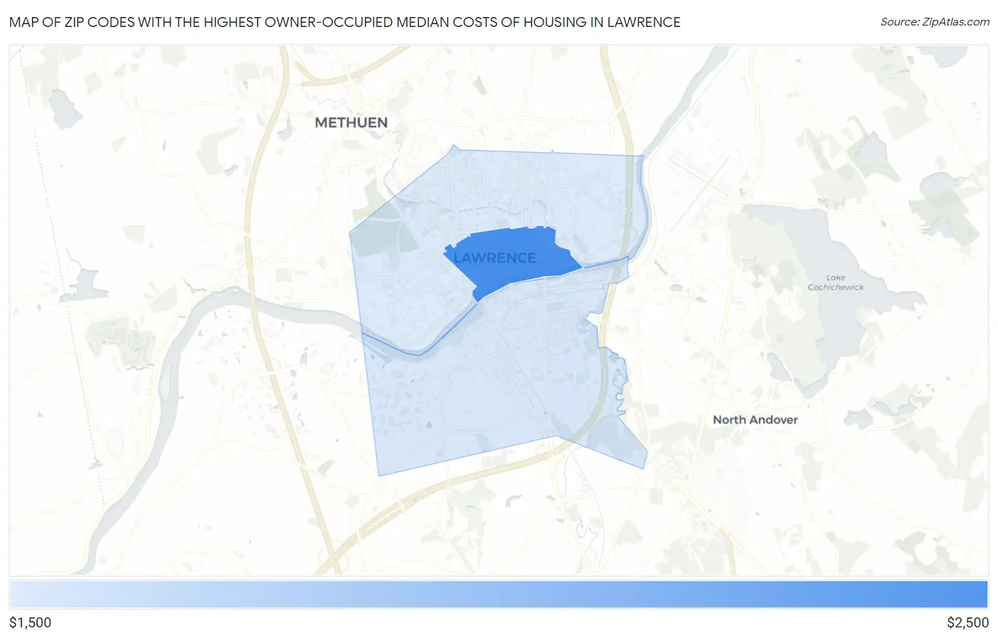 Zip Codes with the Highest Owner-Occupied Median Costs of Housing in Lawrence Map