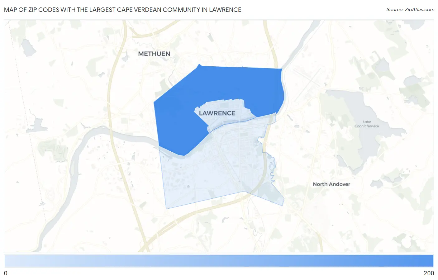 Zip Codes with the Largest Cape Verdean Community in Lawrence Map