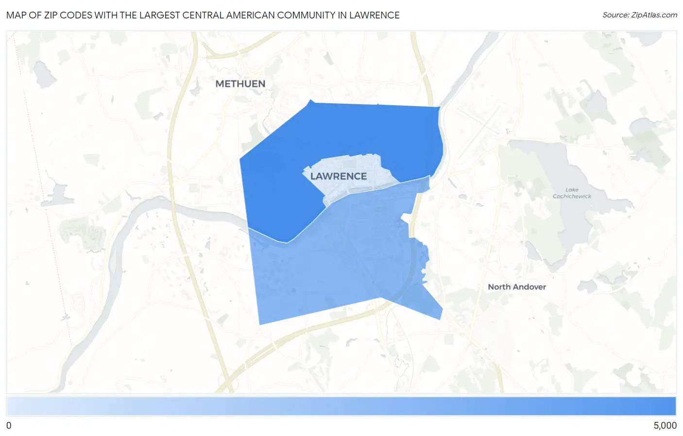 Zip Codes with the Largest Central American Community in Lawrence Map