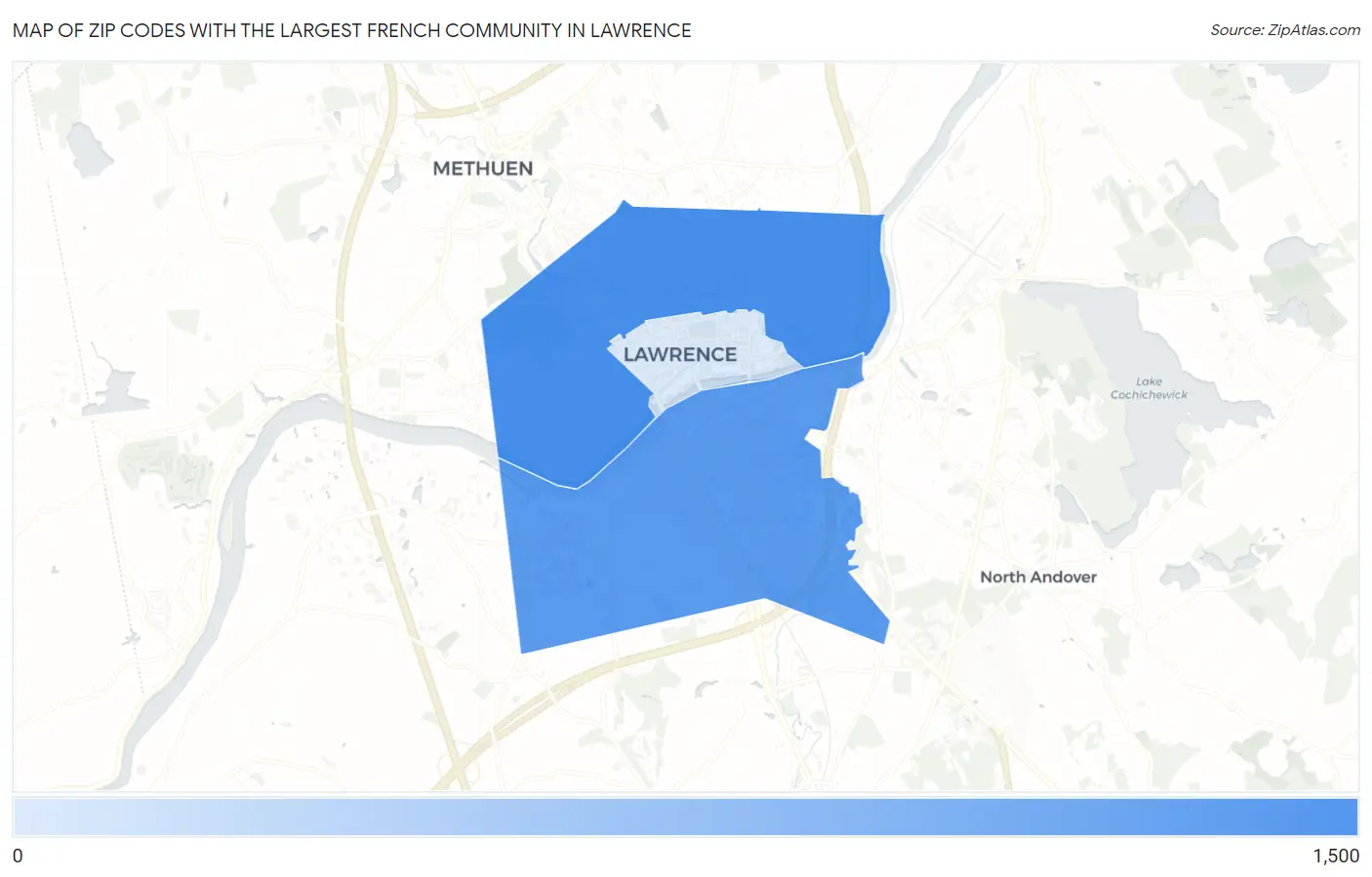 Zip Codes with the Largest French Community in Lawrence Map