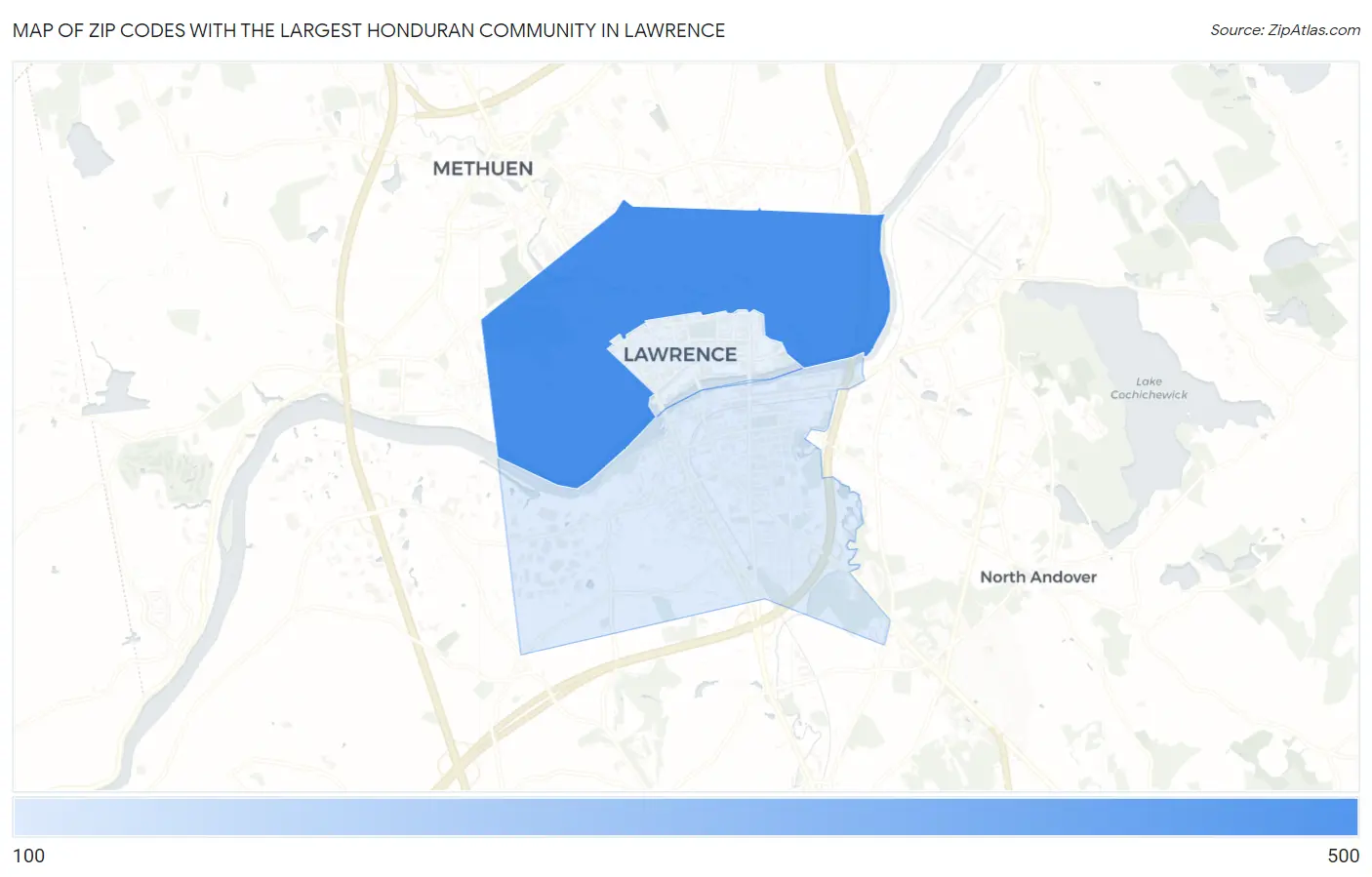 Zip Codes with the Largest Honduran Community in Lawrence Map
