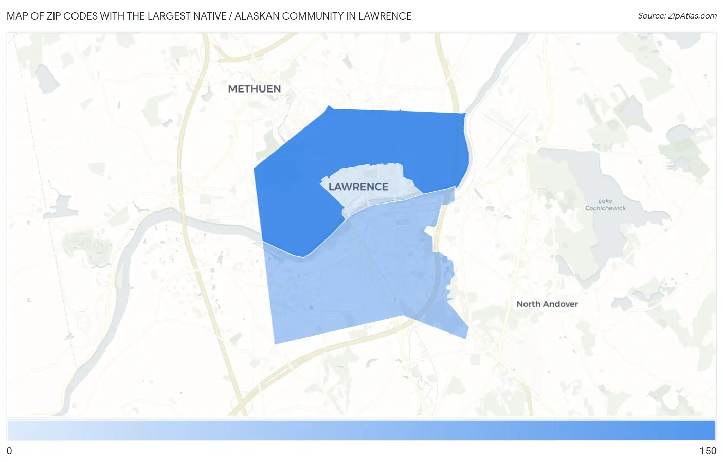 Zip Codes with the Largest Native / Alaskan Community in Lawrence Map