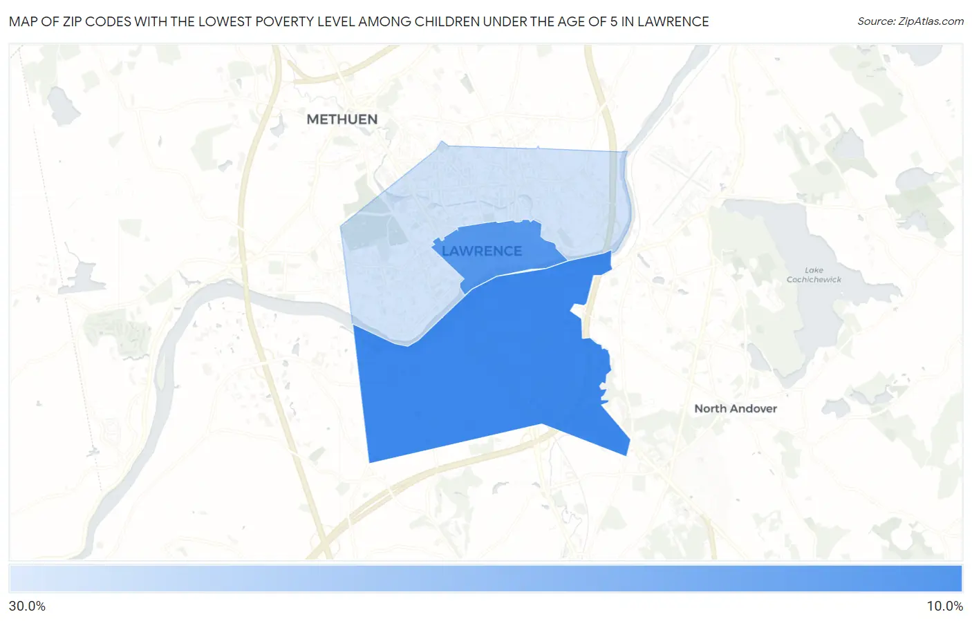 Zip Codes with the Lowest Poverty Level Among Children Under the Age of 5 in Lawrence Map