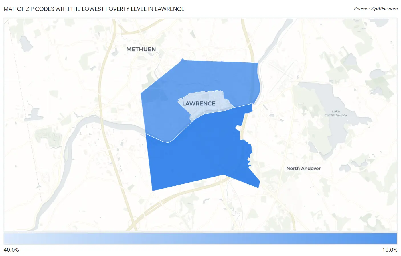 Zip Codes with the Lowest Poverty Level in Lawrence Map