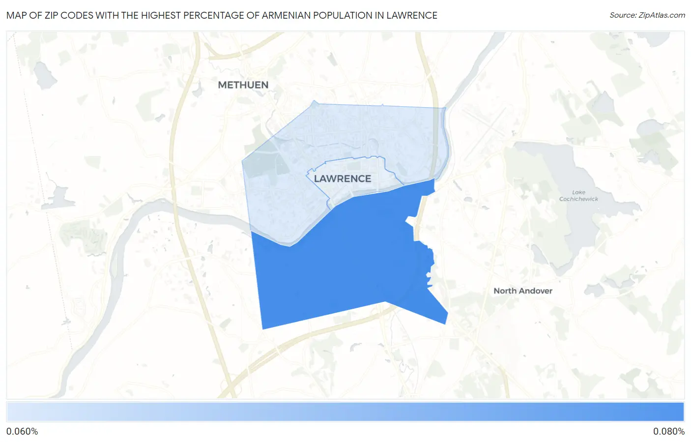 Zip Codes with the Highest Percentage of Armenian Population in Lawrence Map