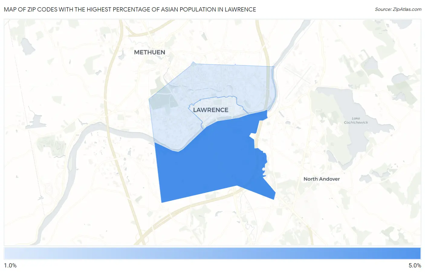 Zip Codes with the Highest Percentage of Asian Population in Lawrence Map