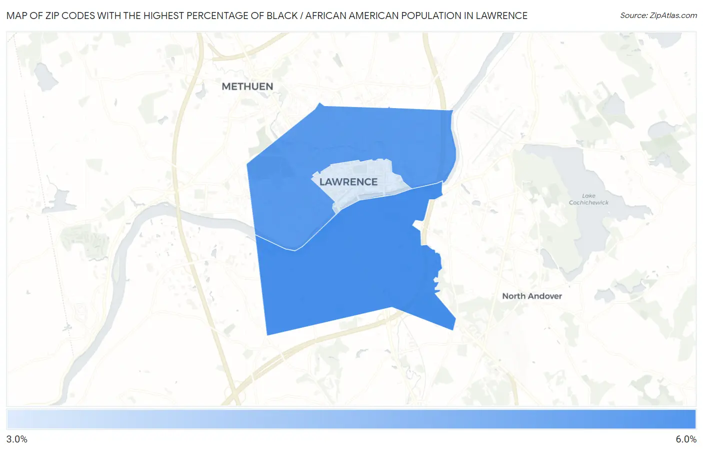 Zip Codes with the Highest Percentage of Black / African American Population in Lawrence Map