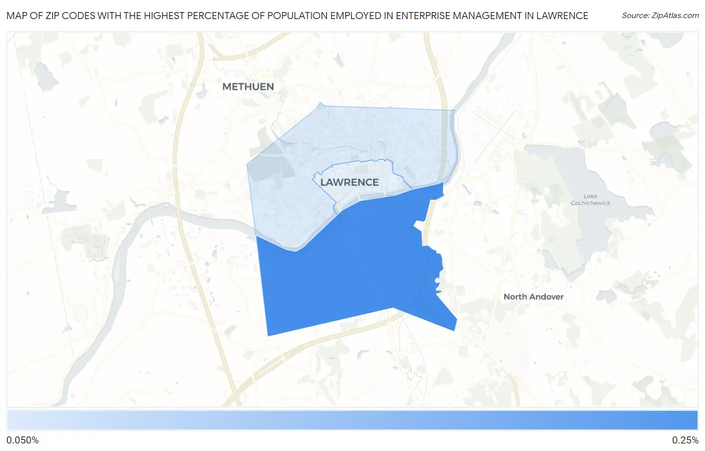 Zip Codes with the Highest Percentage of Population Employed in Enterprise Management in Lawrence Map