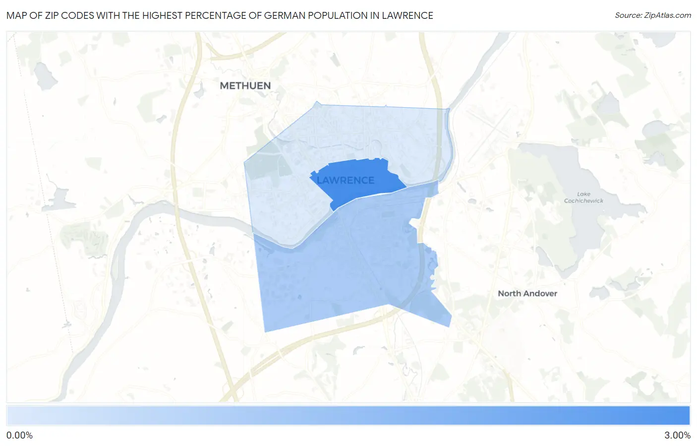 Zip Codes with the Highest Percentage of German Population in Lawrence Map