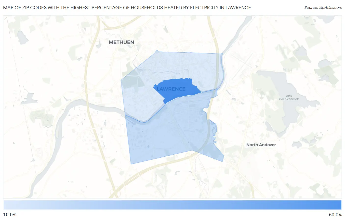 Zip Codes with the Highest Percentage of Households Heated by Electricity in Lawrence Map