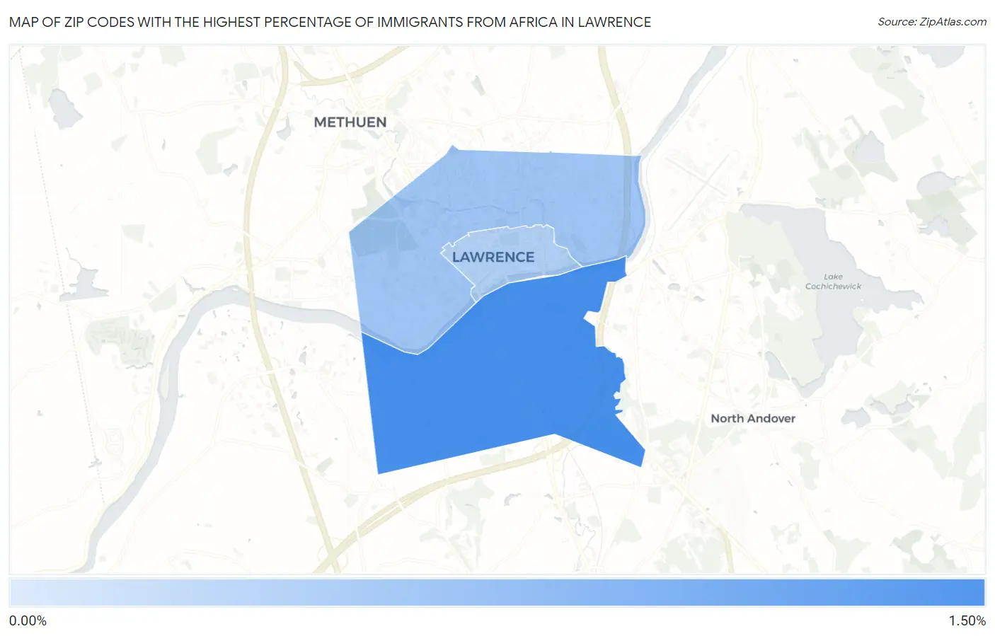 Zip Codes with the Highest Percentage of Immigrants from Africa in Lawrence Map