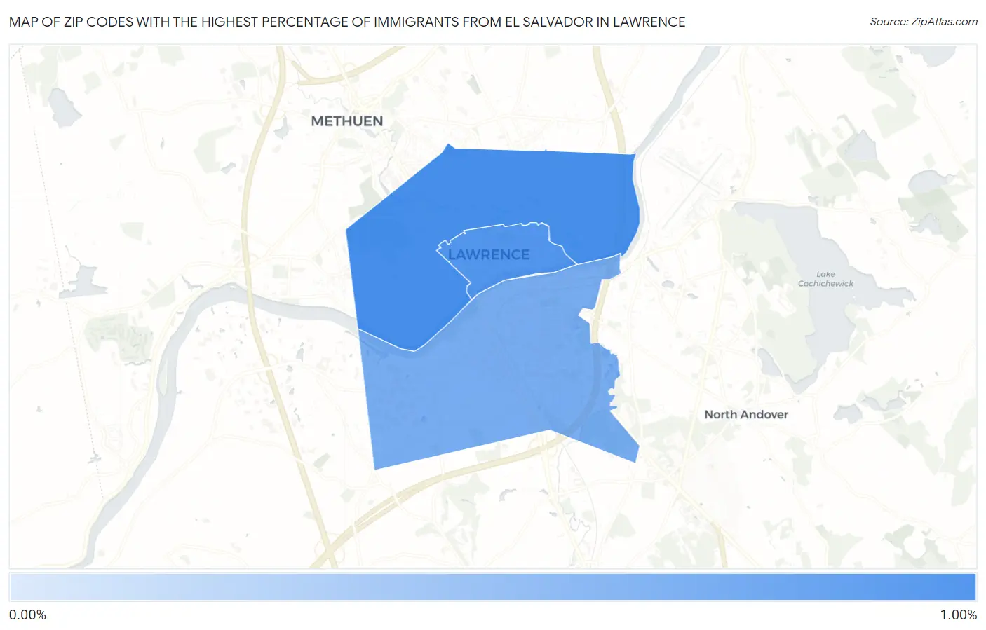 Zip Codes with the Highest Percentage of Immigrants from El Salvador in Lawrence Map