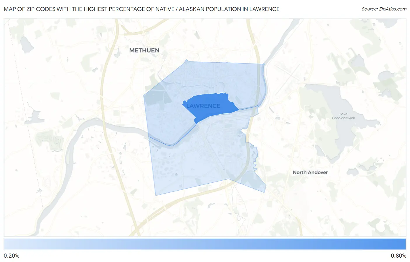 Zip Codes with the Highest Percentage of Native / Alaskan Population in Lawrence Map