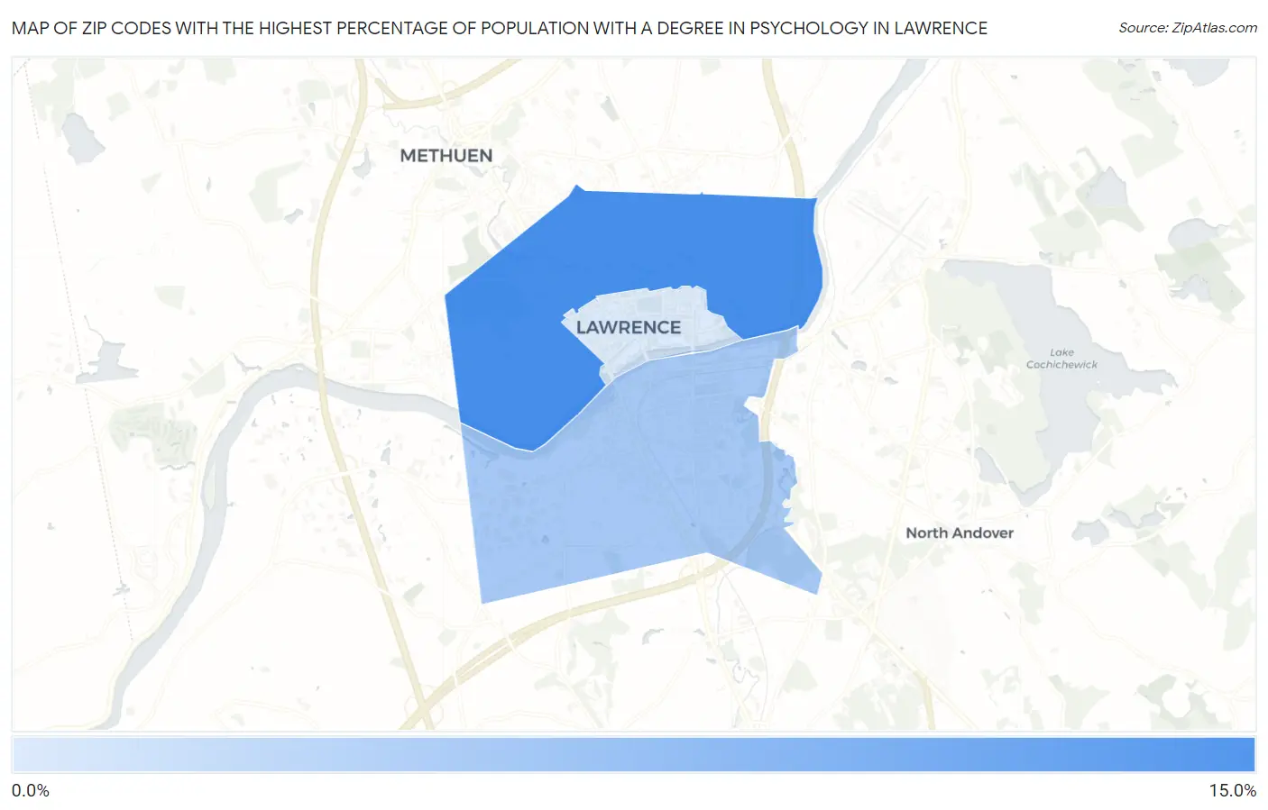 Zip Codes with the Highest Percentage of Population with a Degree in Psychology in Lawrence Map