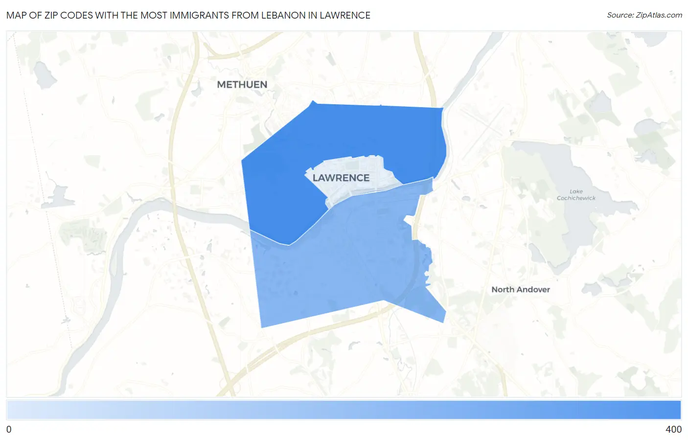 Zip Codes with the Most Immigrants from Lebanon in Lawrence Map