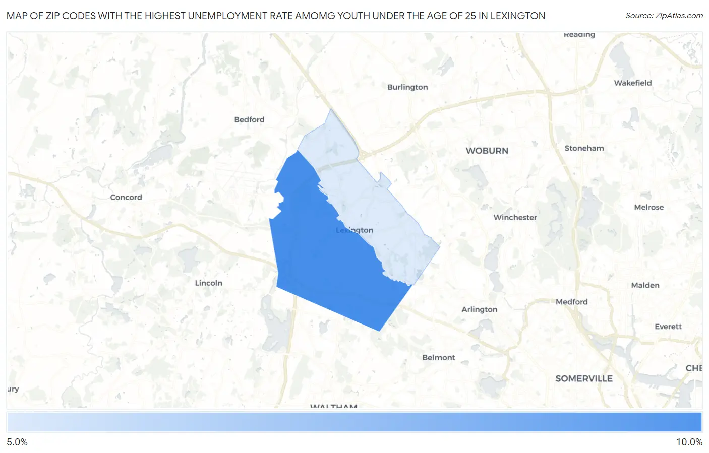 Zip Codes with the Highest Unemployment Rate Amomg Youth Under the Age of 25 in Lexington Map