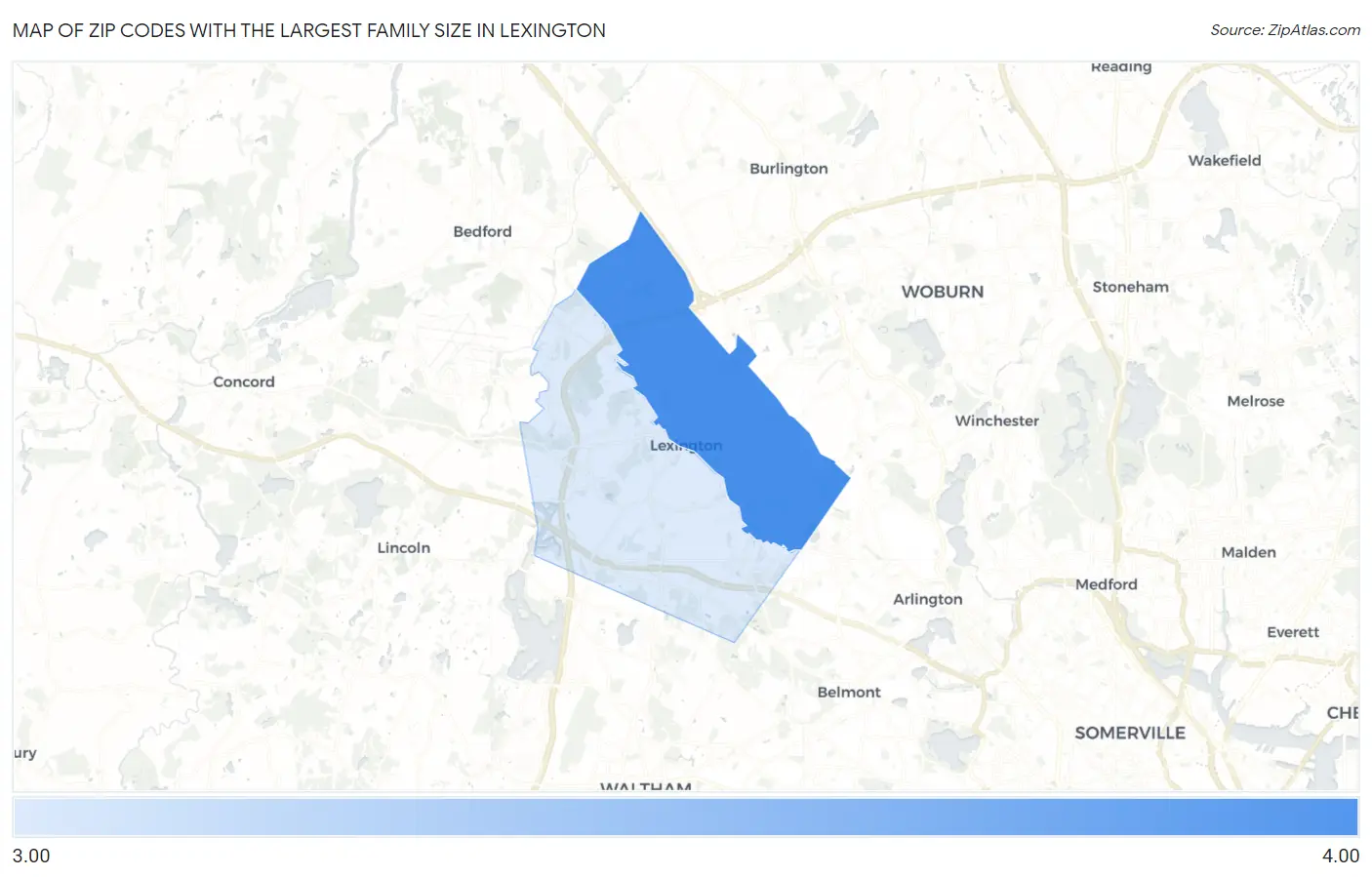 Zip Codes with the Largest Family Size in Lexington Map