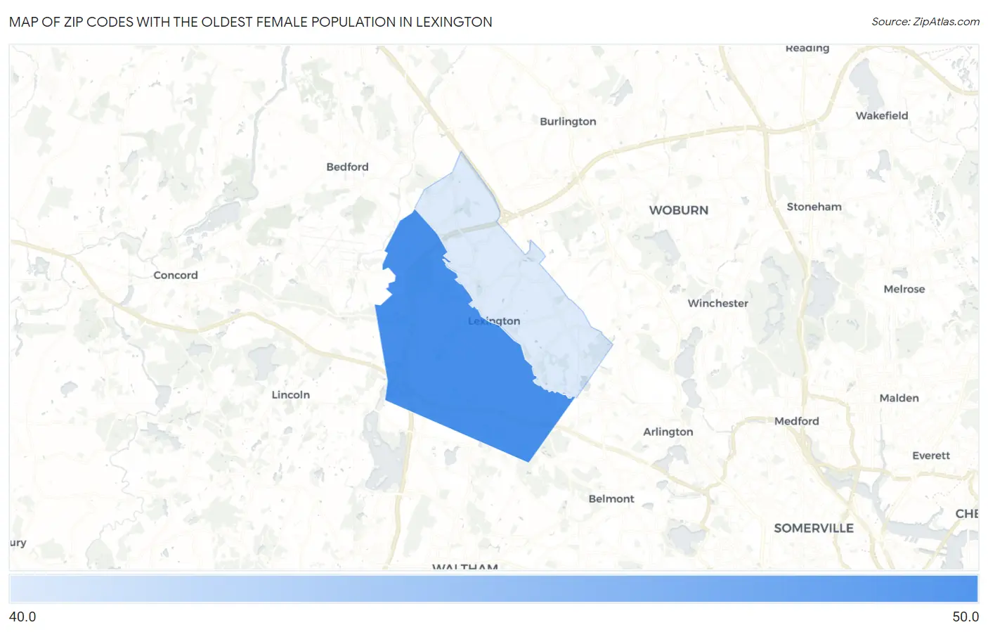 Zip Codes with the Oldest Female Population in Lexington Map