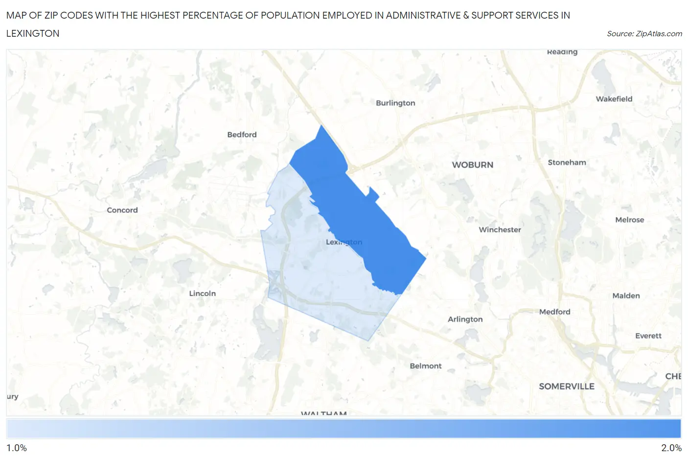 Zip Codes with the Highest Percentage of Population Employed in Administrative & Support Services in Lexington Map