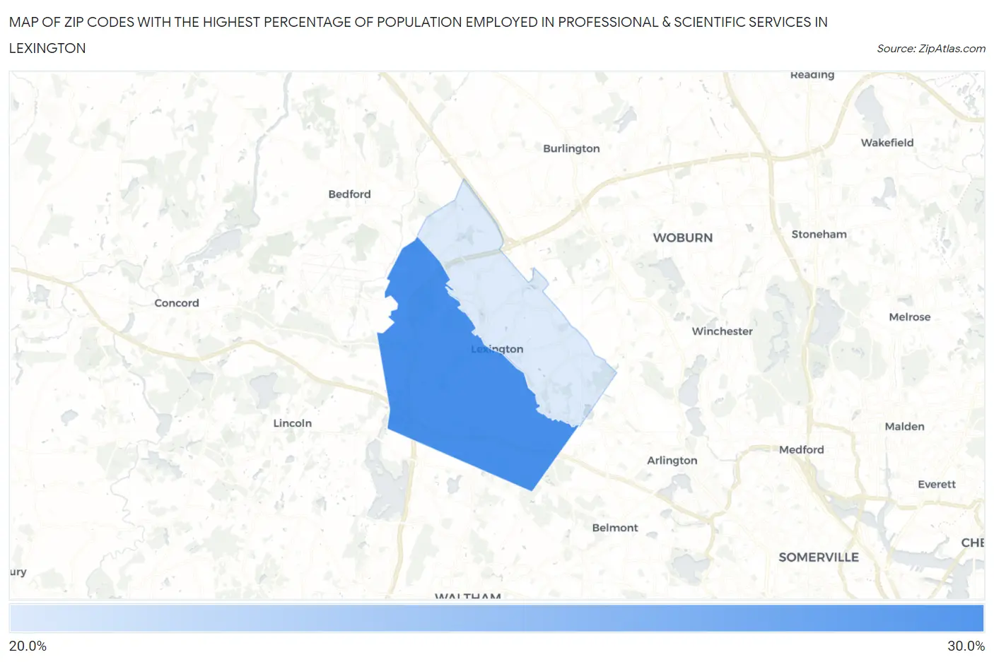 Zip Codes with the Highest Percentage of Population Employed in Professional & Scientific Services in Lexington Map