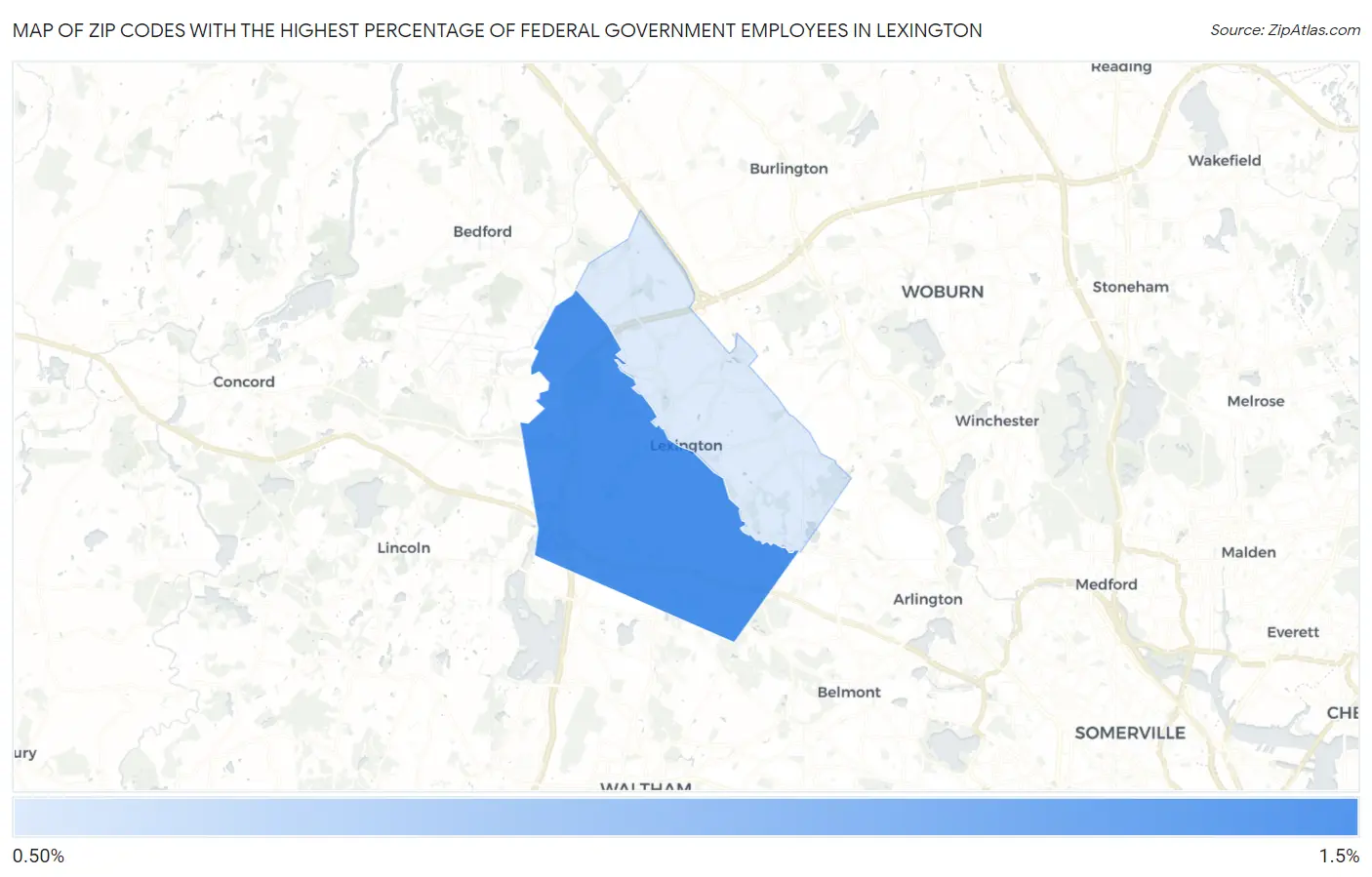 Zip Codes with the Highest Percentage of Federal Government Employees in Lexington Map