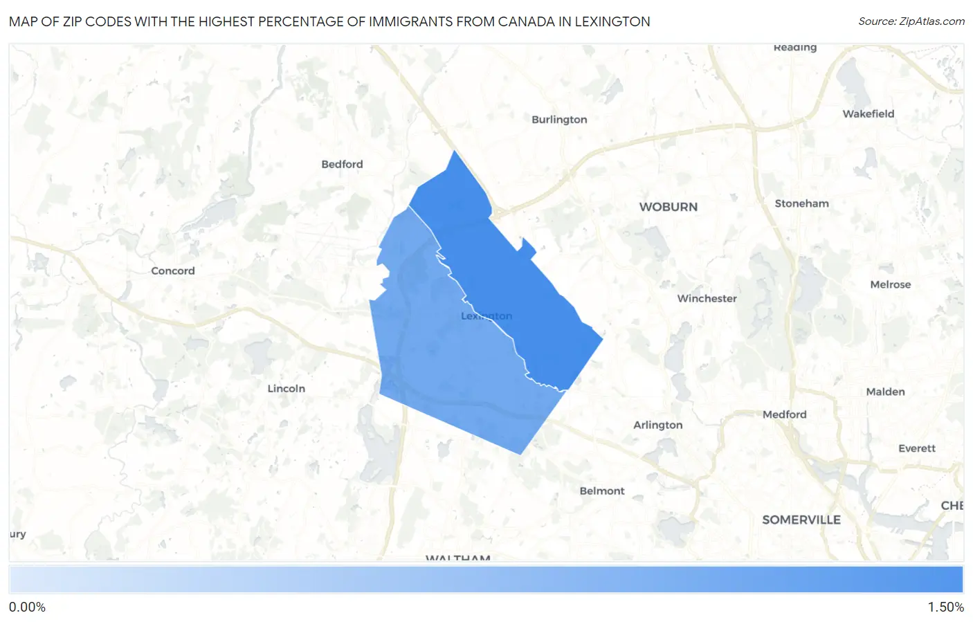 Zip Codes with the Highest Percentage of Immigrants from Canada in Lexington Map