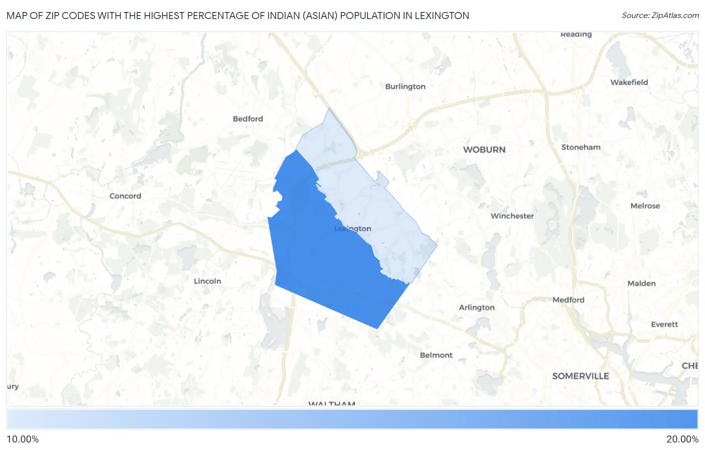 Zip Codes with the Highest Percentage of Indian (Asian) Population in Lexington Map
