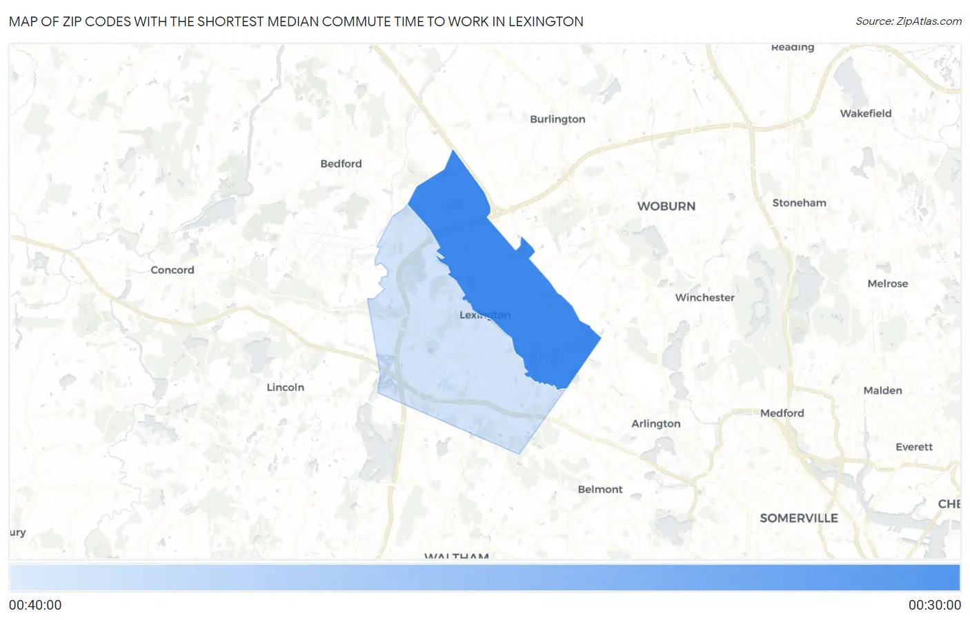 Zip Codes with the Shortest Median Commute Time to Work in Lexington Map