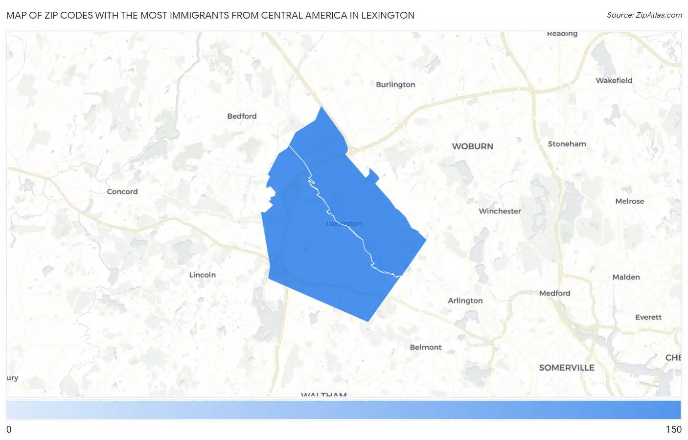 Zip Codes with the Most Immigrants from Central America in Lexington Map