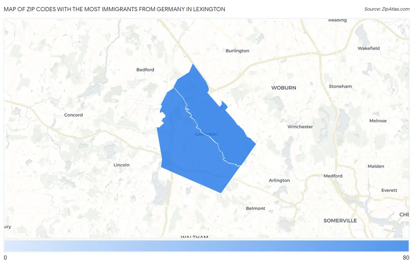 Zip Codes with the Most Immigrants from Germany in Lexington Map