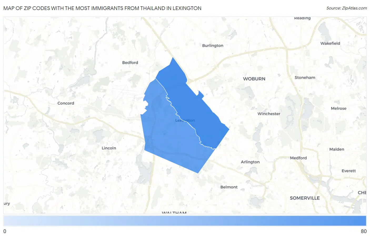 Zip Codes with the Most Immigrants from Thailand in Lexington Map