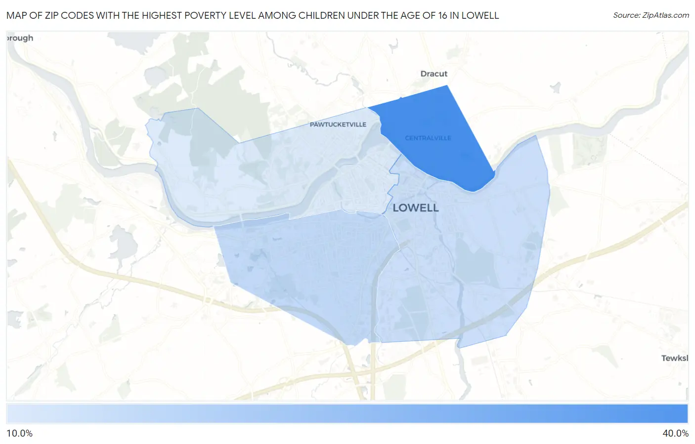 Zip Codes with the Highest Poverty Level Among Children Under the Age of 16 in Lowell Map