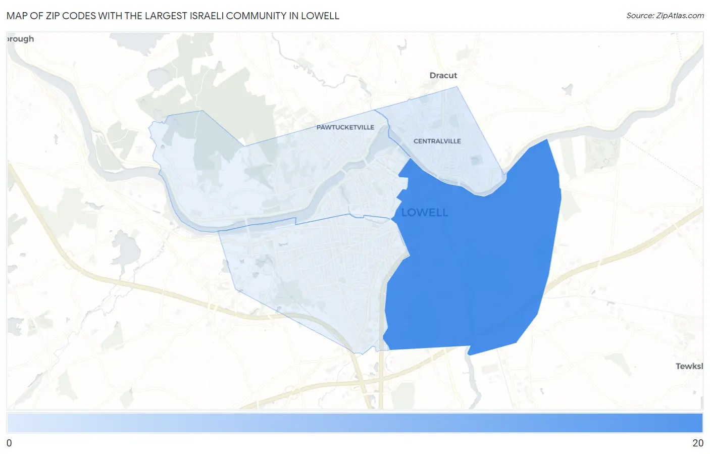 Zip Codes with the Largest Israeli Community in Lowell Map