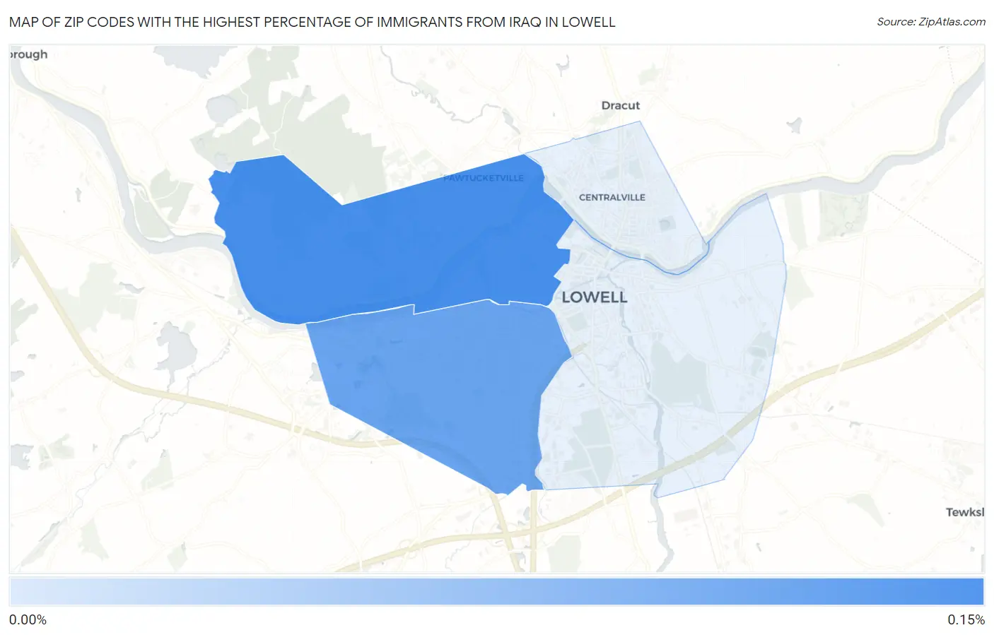 Zip Codes with the Highest Percentage of Immigrants from Iraq in Lowell Map