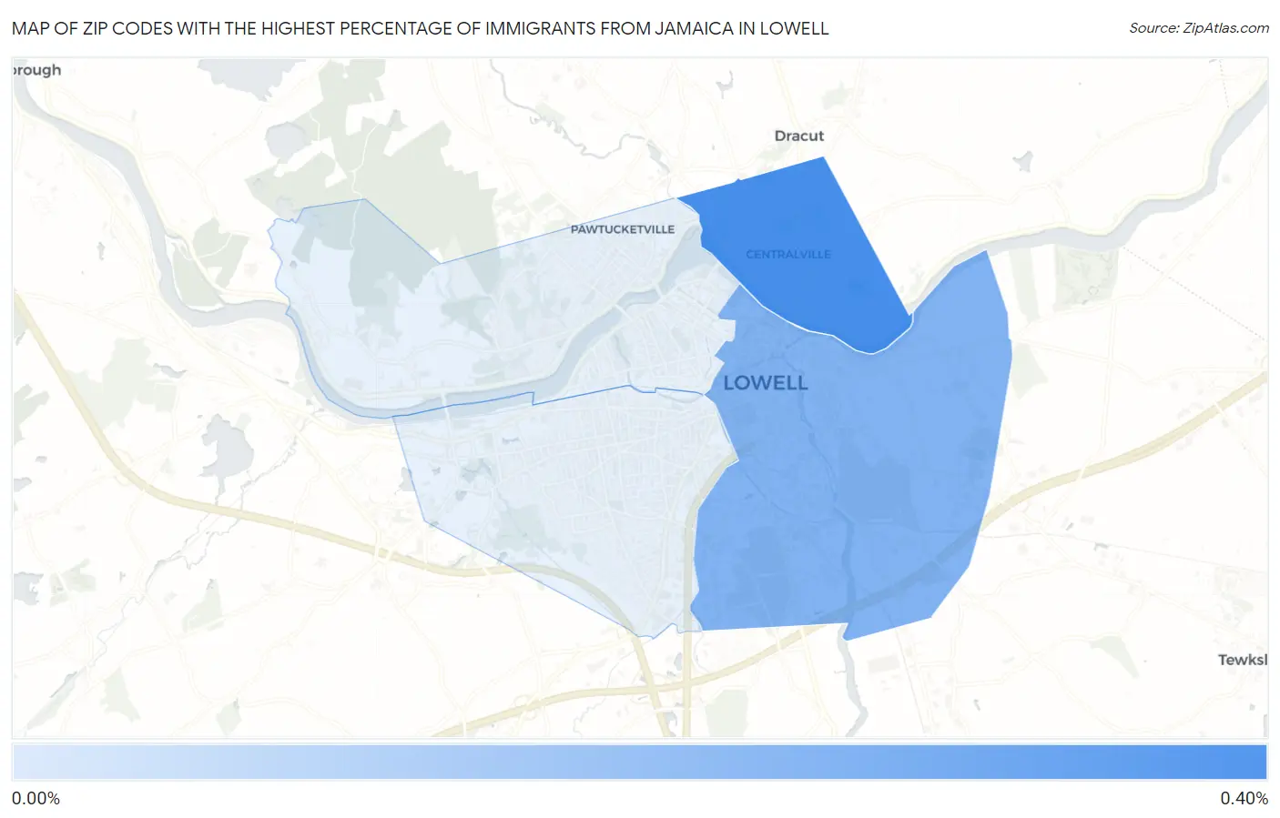 Zip Codes with the Highest Percentage of Immigrants from Jamaica in Lowell Map